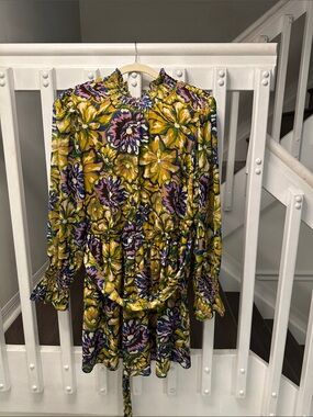 Fun & Flirt Yellow Floral Midi Dress with Purple Accents